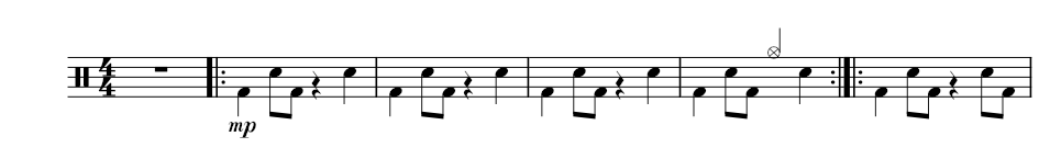 Primer sistema de la partitura de batería de Animal, de KATSEYE
