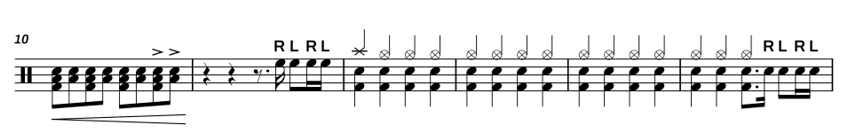 Primer sistema de la partitura de batería de Training Season, de Dua Lipa